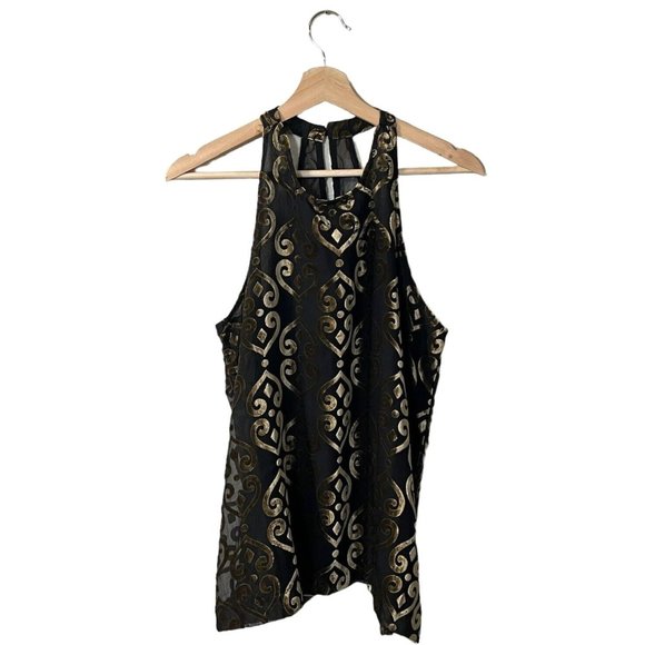 BB Dakota Sheer Tunic Top Size Medium Velour Damask Keyhole Sleeveless BF44161 - Picture 1 of 9